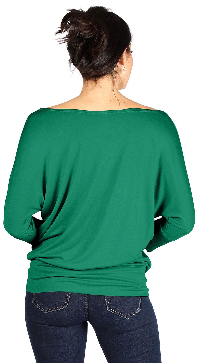 Simlu Emerald Green Long Sleeve Shirt Women Dolman Drape Tunic 3/4 Sleeve Top (Size Large, Emerald) - Image 3